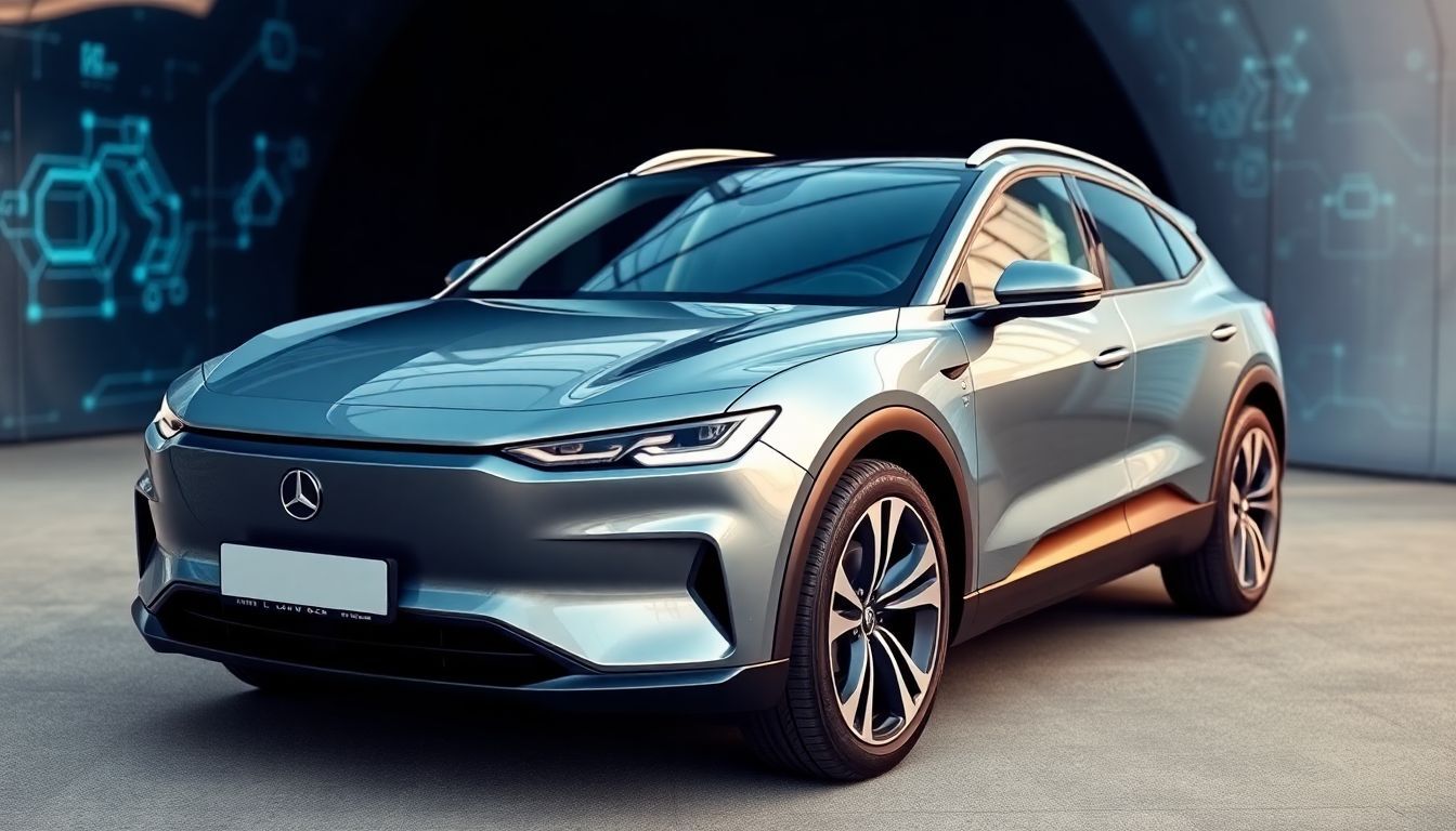Een moderne Lynk & Co 01 auto met geavanceerde plug-in hybride technologie en interactief virtueel cockpit.