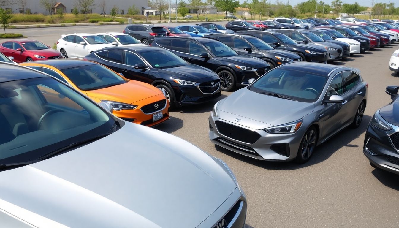 Een diverse line-up van auto's van merken die beginnen met de letter 'C' in een buitenparkeerplaats.