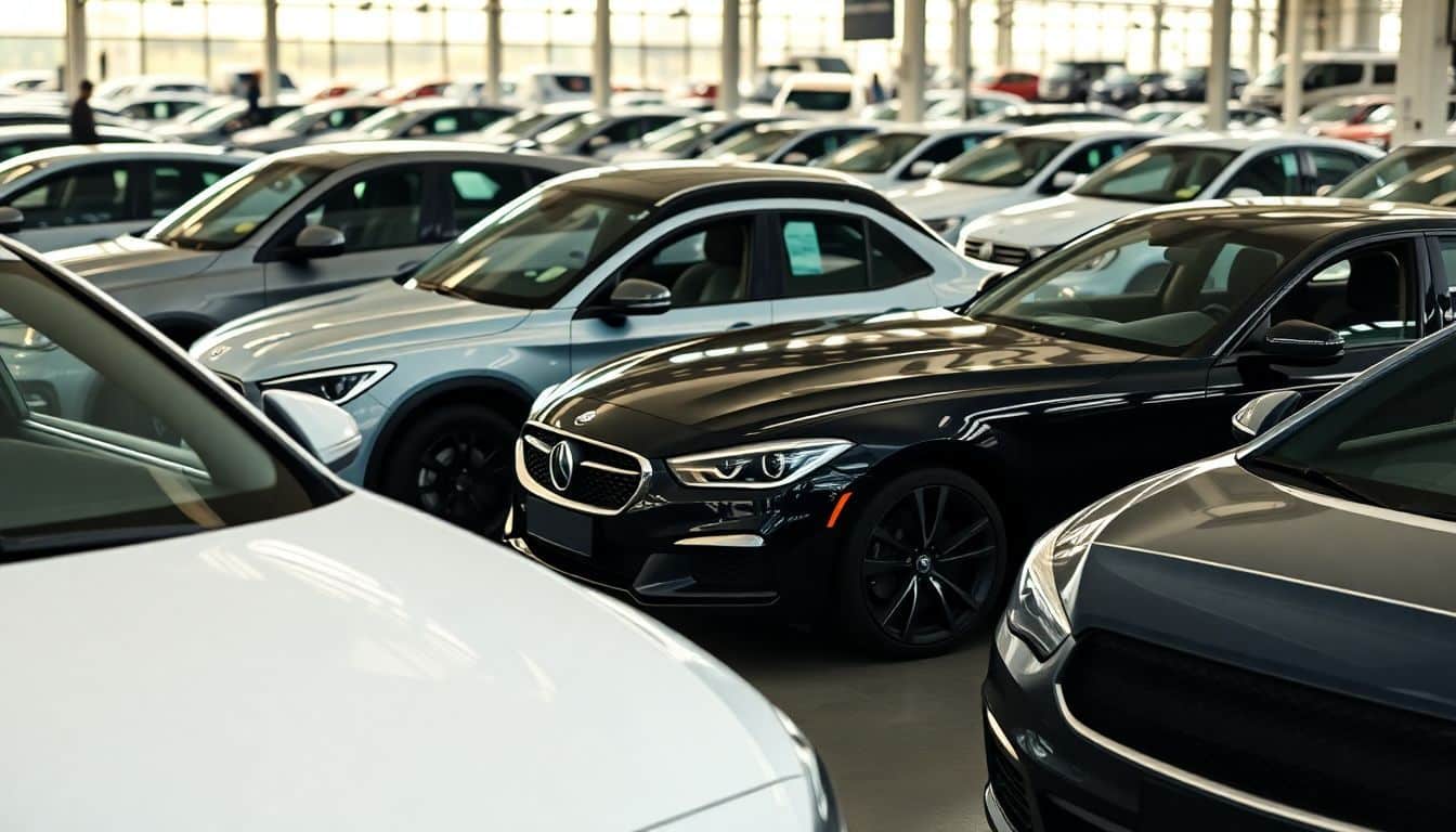 Een collectie auto's met namen die beginnen met de letter 'S' tentoongesteld.