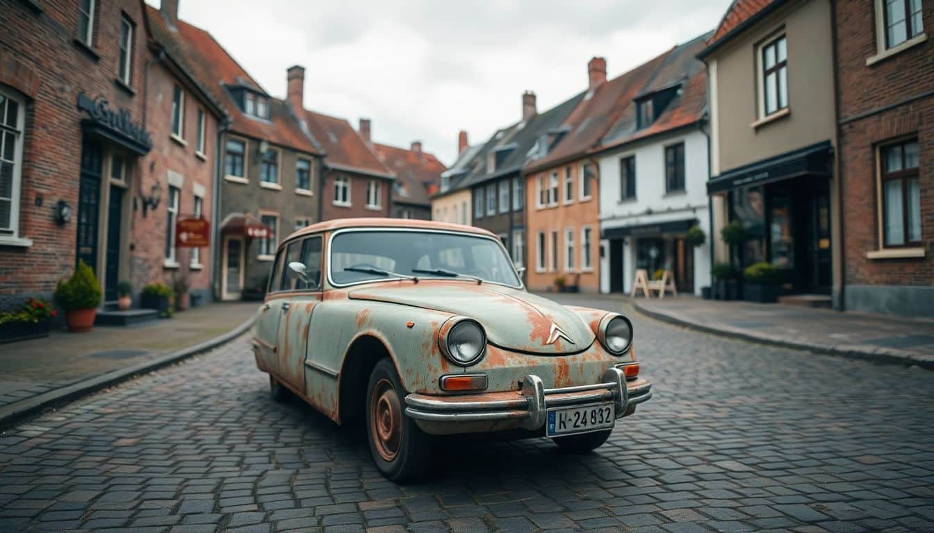 Een vintage Citroën geparkeerd in een charmant Nederlands dorp.